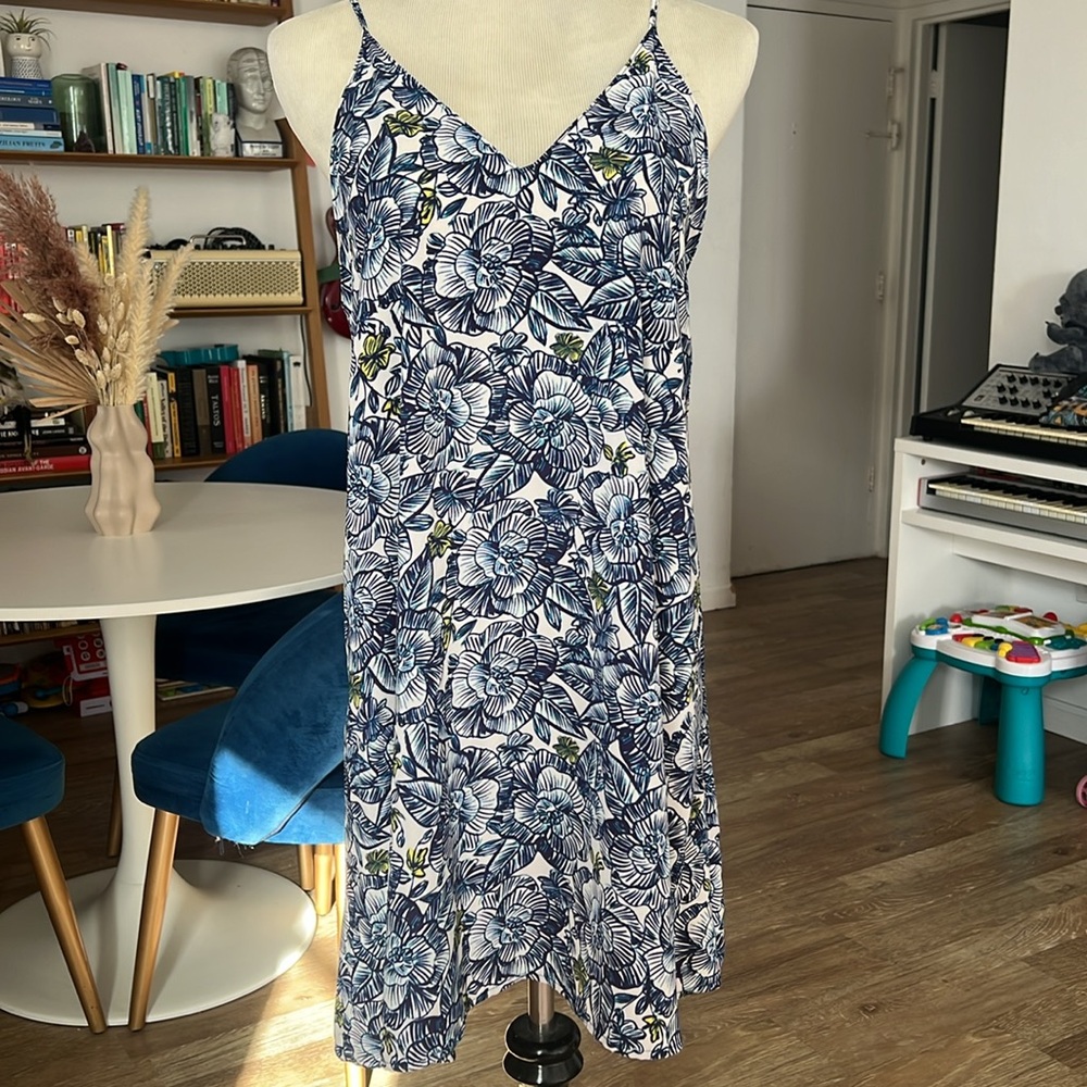 VTG Boho Blue Floral Dress S